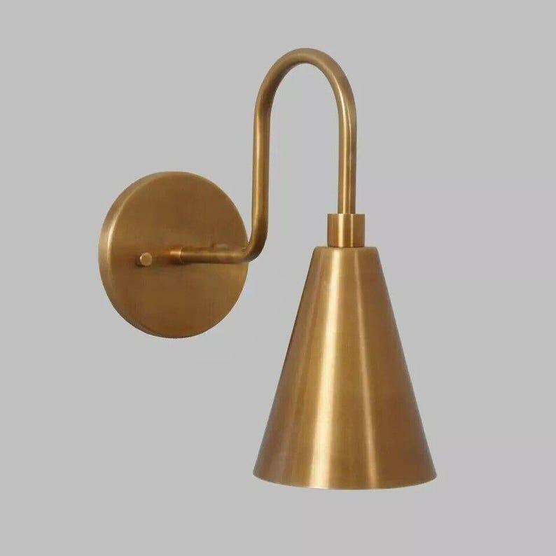 Mid Century Italian Raw Brass Cone Wall Sconce - Vanity Light