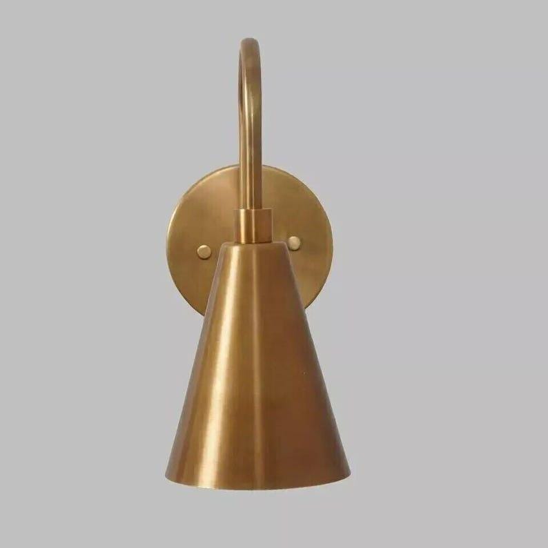 Mid Century Italian Raw Brass Cone Wall Sconce - Vanity Light