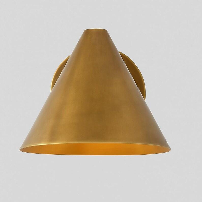 Mid Century Italian Style Brass Cone Wall Sconce