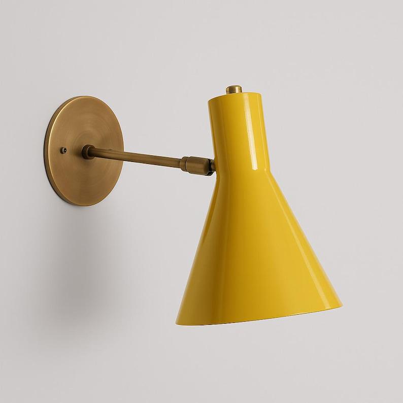 Matte Yellow Wall Sconce – Brass Fixture, Italian Modern Lighting