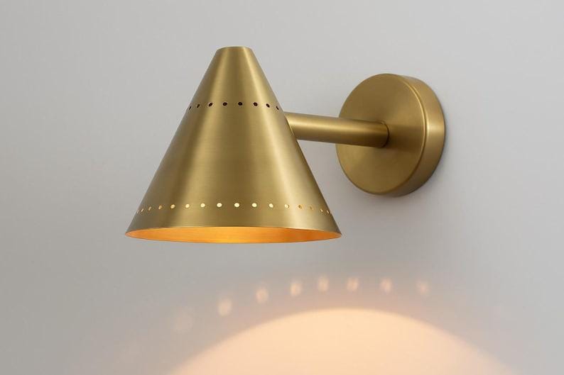 Mid Century Raw Brass Cone Wall Sconce - Italian Style Vanity Light