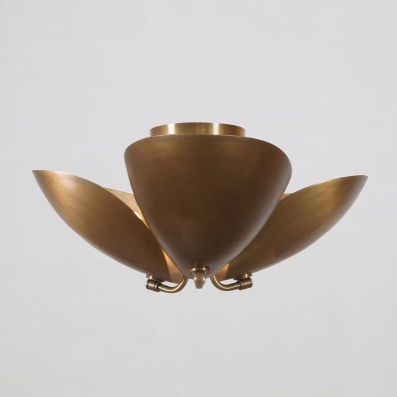 Brass Sputnik Flush Mount Light, Disk Shade Bedroom Chandelier