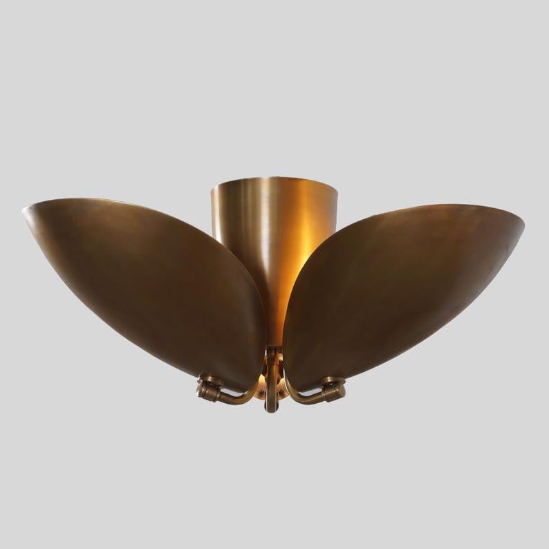 Brass Sputnik Flush Mount Light, Disk Shade Bedroom Chandelier