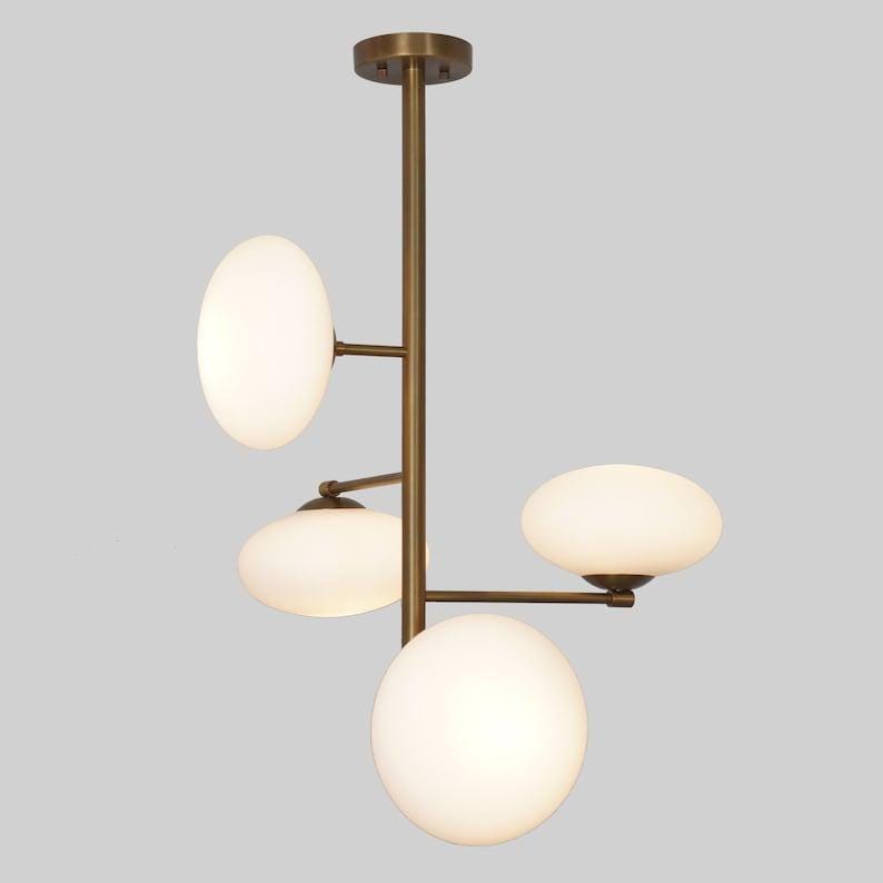 Brass Sputnik Chandelier, Mid-Century Modern Globe Pendant Light