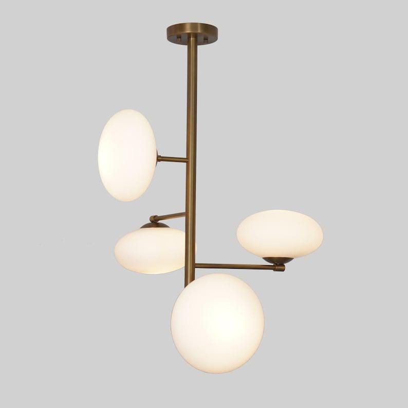 Brass Sputnik Chandelier, Mid-Century Modern Globe Pendant Light