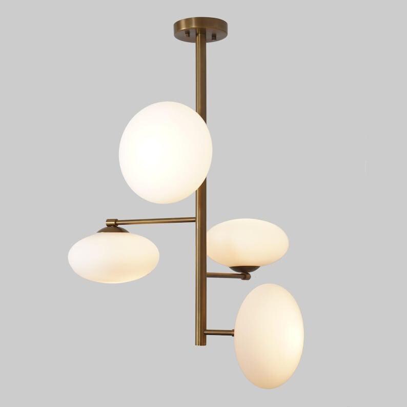 Brass Sputnik Chandelier, Mid-Century Modern Globe Pendant Light