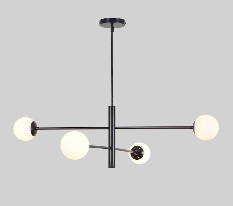 Brass Sputnik Chandelier: Mid-Century Modern, Four Globe Pendant Light