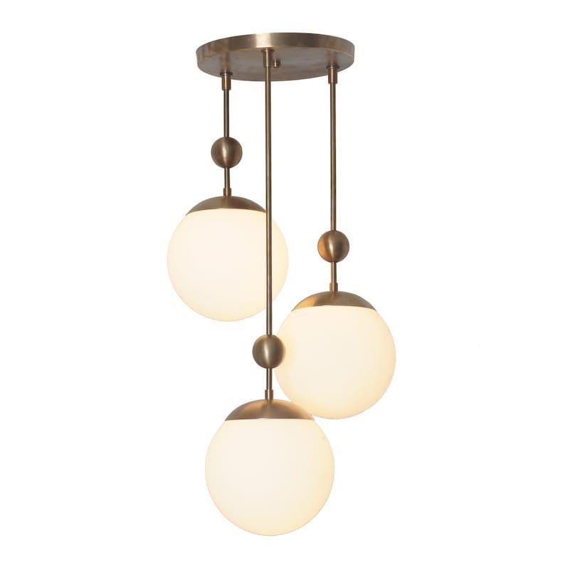 Sputnik Brass Ceiling Light, 3 Globe Flush Mount, Mid-Century Modern