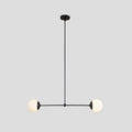 Sputnik Brass Linear Chandelier: Two-Globe Mid Century Pendant Light