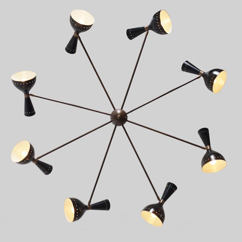 Mid Century Sputnik Chandelier: 16-Light, Raw Brass Finish