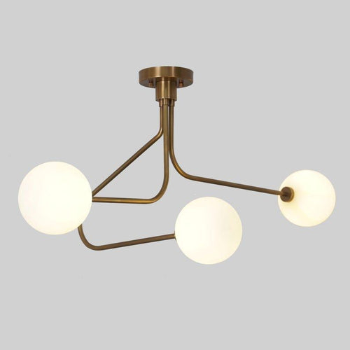 Brass Sputnik Chandelier with Milky Globes, Mid-Century Modern Ceiling Light