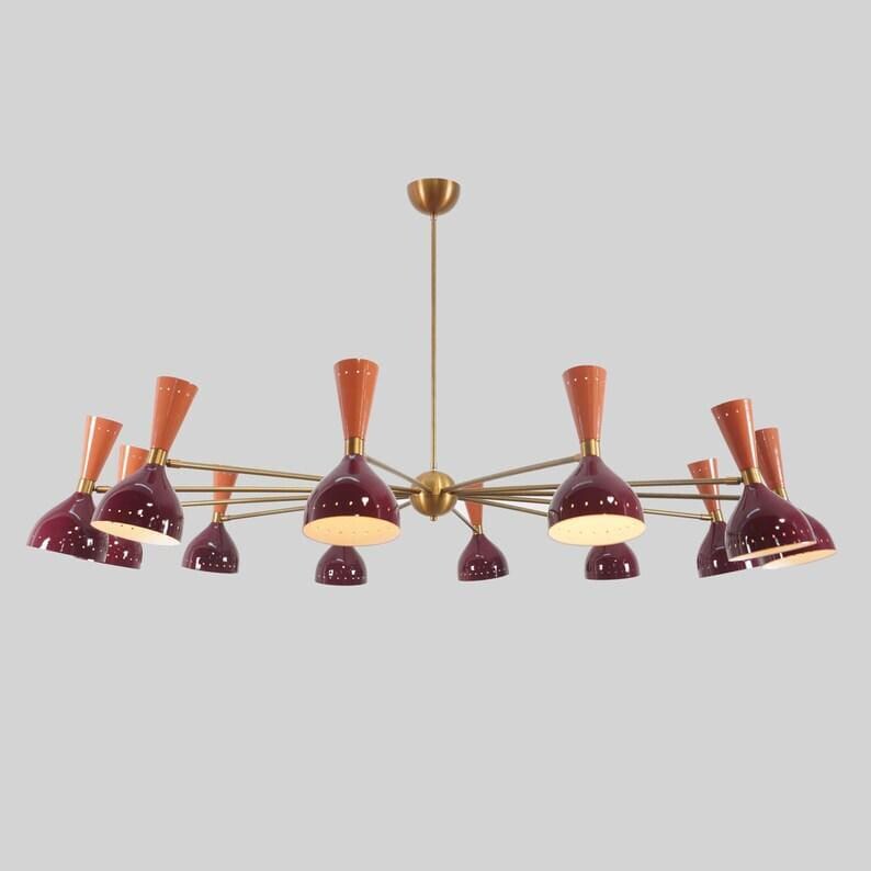 Mid Century Sputnik Chandelier, Raw Brass Finish, 24-Light Fixture