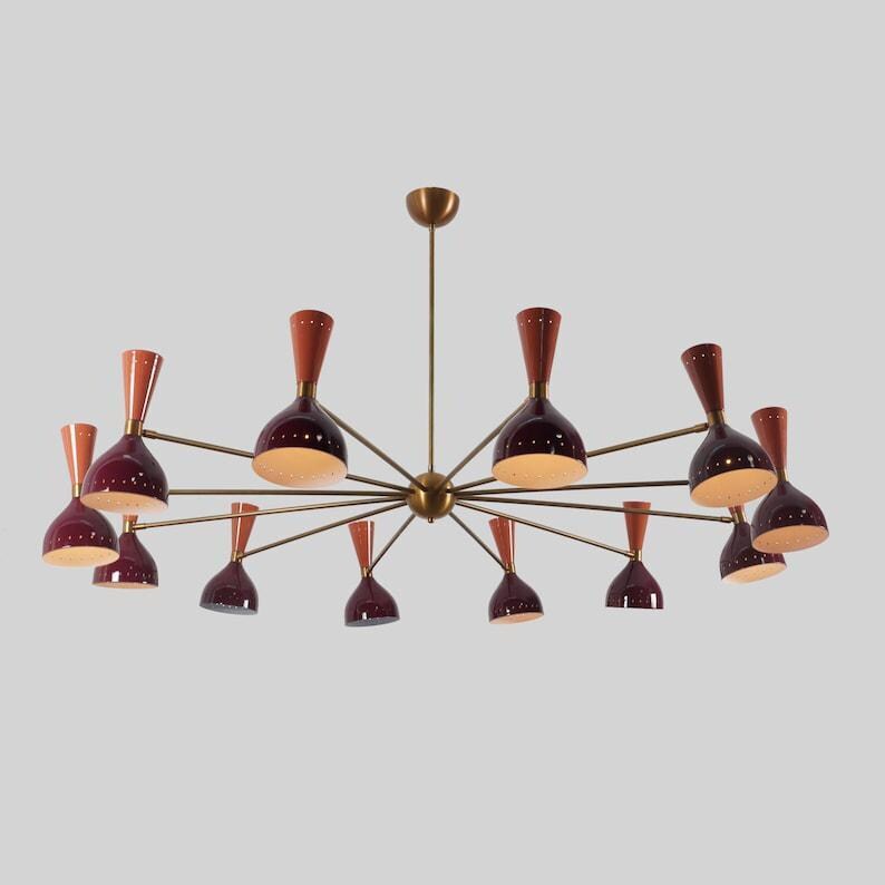 Mid Century Sputnik Chandelier, Raw Brass Finish, 24-Light Fixture