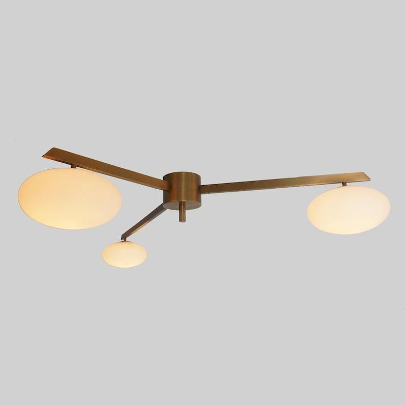 Brass Sputnik Chandelier | Three Globe Flush Mount Ceiling Light
