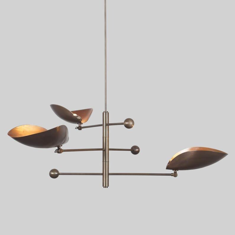 Three Curved Shade Sputnik Ceiling Pendant Light Antique Brass Finish Chandelier Light Fixture