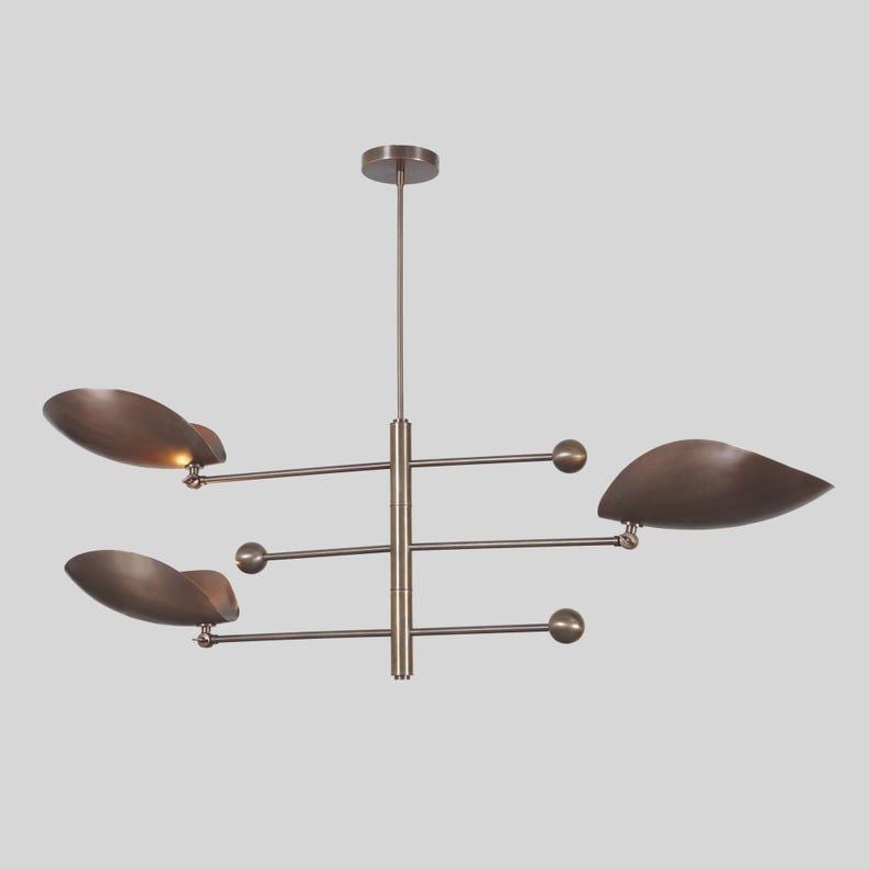 Three Curved Shade Sputnik Ceiling Pendant Light Antique Brass Finish Chandelier Light Fixture