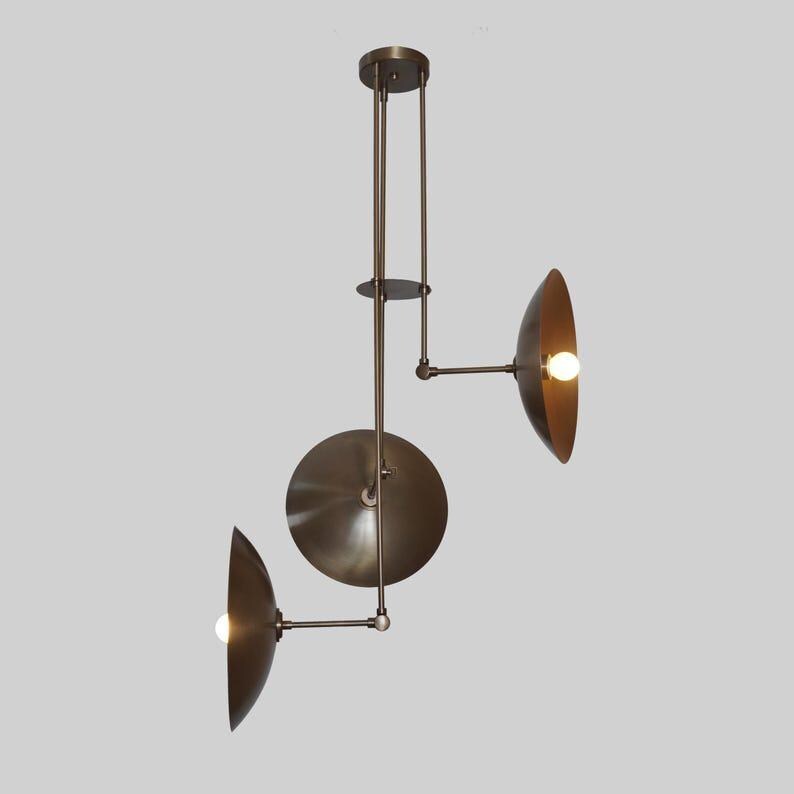 Sputnik Brass Chandelier, Three-Light Modern Pendant