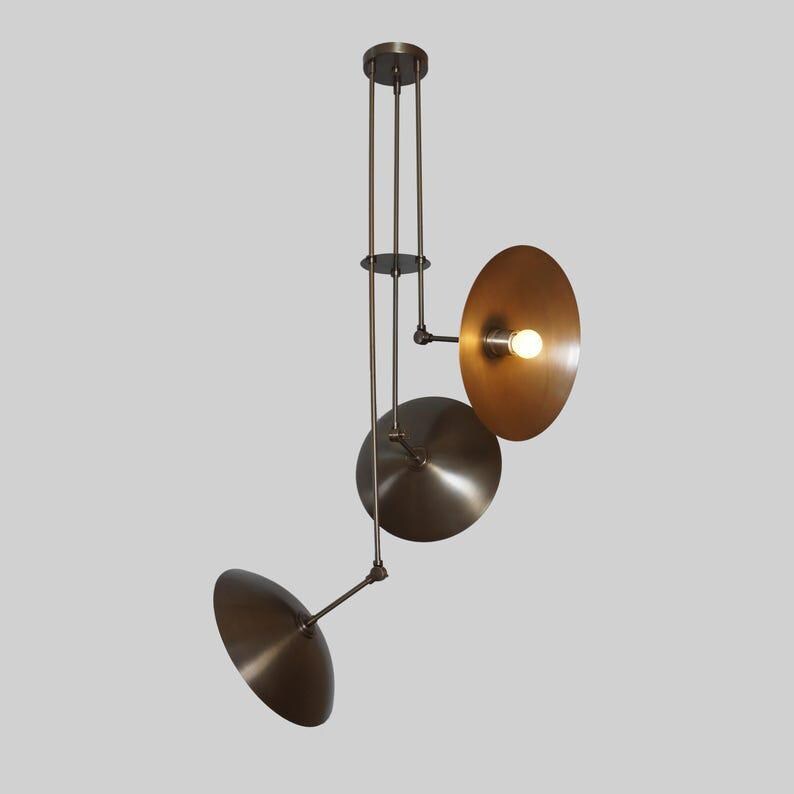 Sputnik Brass Chandelier, Three-Light Modern Pendant