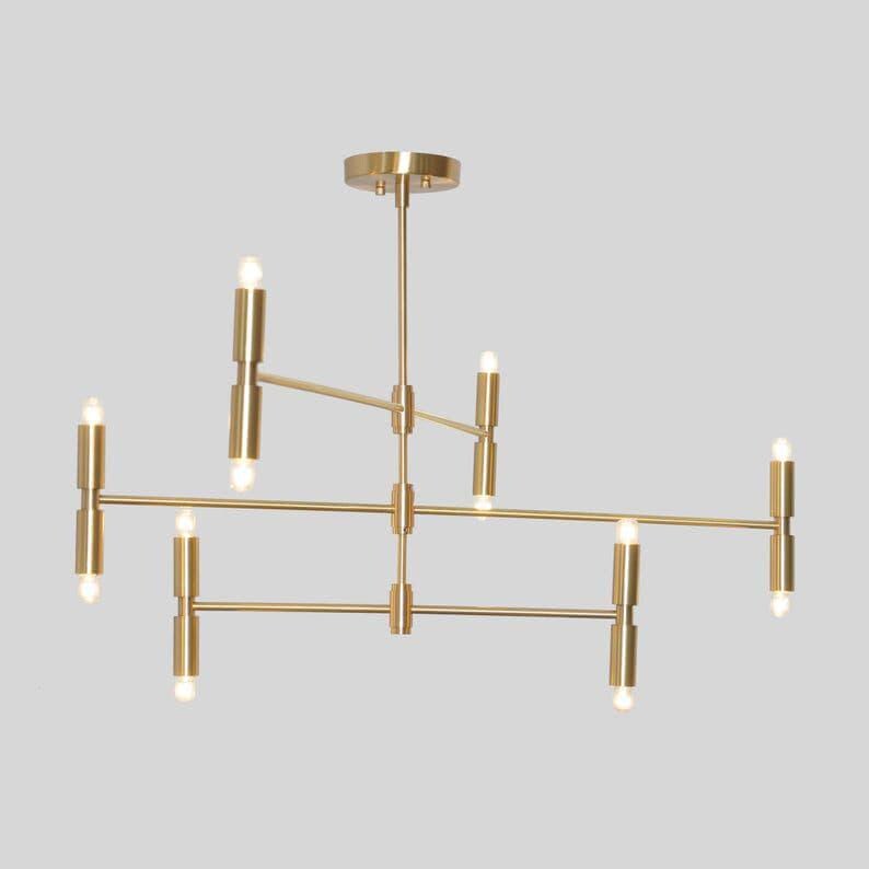 Brass Sputnik Chandelier, Mid-Century Modern 12-Light Pendant