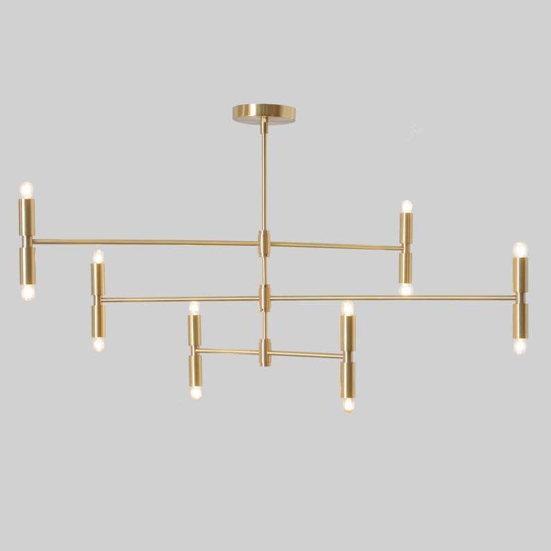 Brass Sputnik Chandelier, Mid-Century Modern 12-Light Pendant