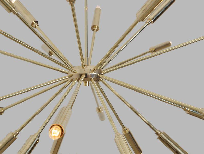 Brass Sputnik Chandelier, 24-Arm Starburst Light Fixture, Mid Century Modern