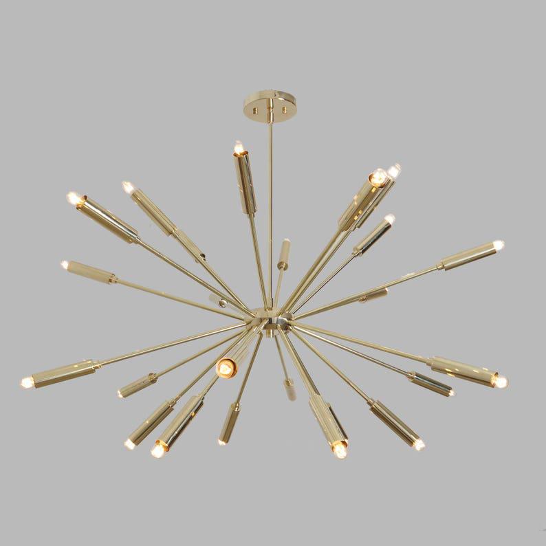 Brass Sputnik Chandelier, 24-Arm Starburst Light Fixture, Mid Century Modern