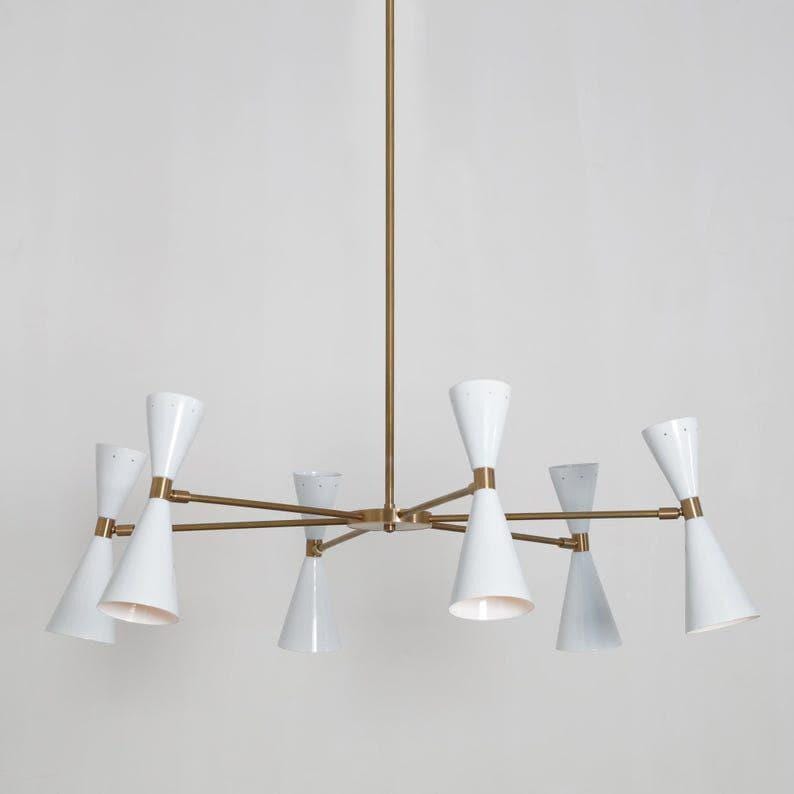 Brass Sputnik Chandelier, Mid Century Italian Style, Six-Arm Light