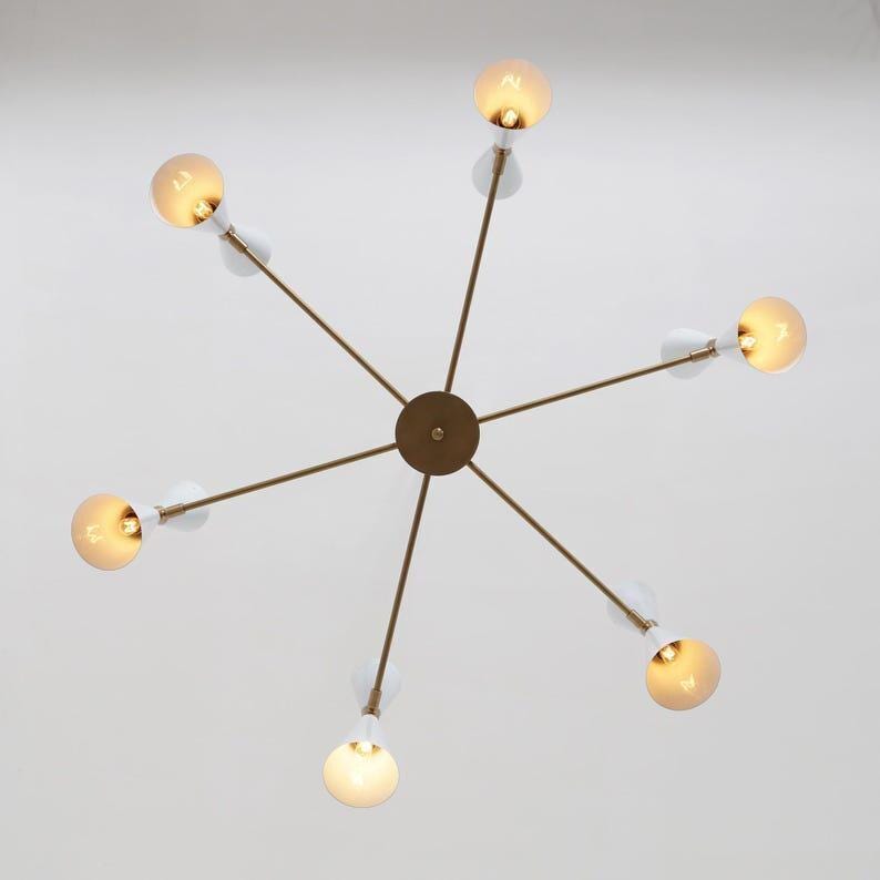 Brass Sputnik Chandelier, Mid Century Italian Style, Six-Arm Light