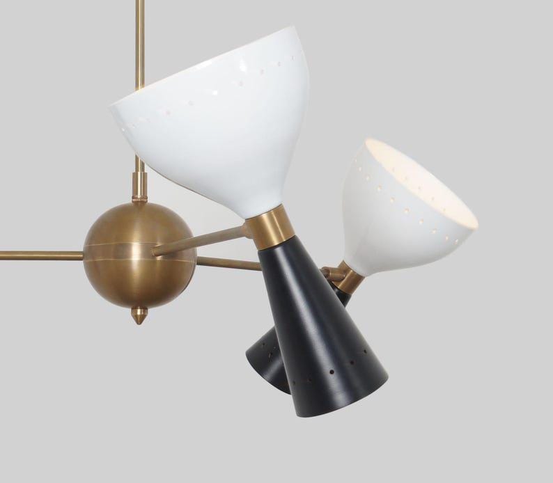 Sputnik Chandelier Stilnovo Style Three Arm 6 Lights Brass Modern Raw Brass Light Fixture