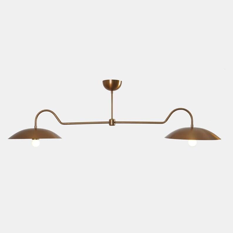 Raw Brass Sputnik Chandelier: Stilnovo Style, Curved Disk Shade