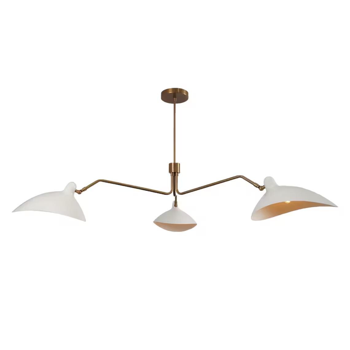 Raw Brass Sputnik Chandelier, Mid Century Modern 3-Light Fixture