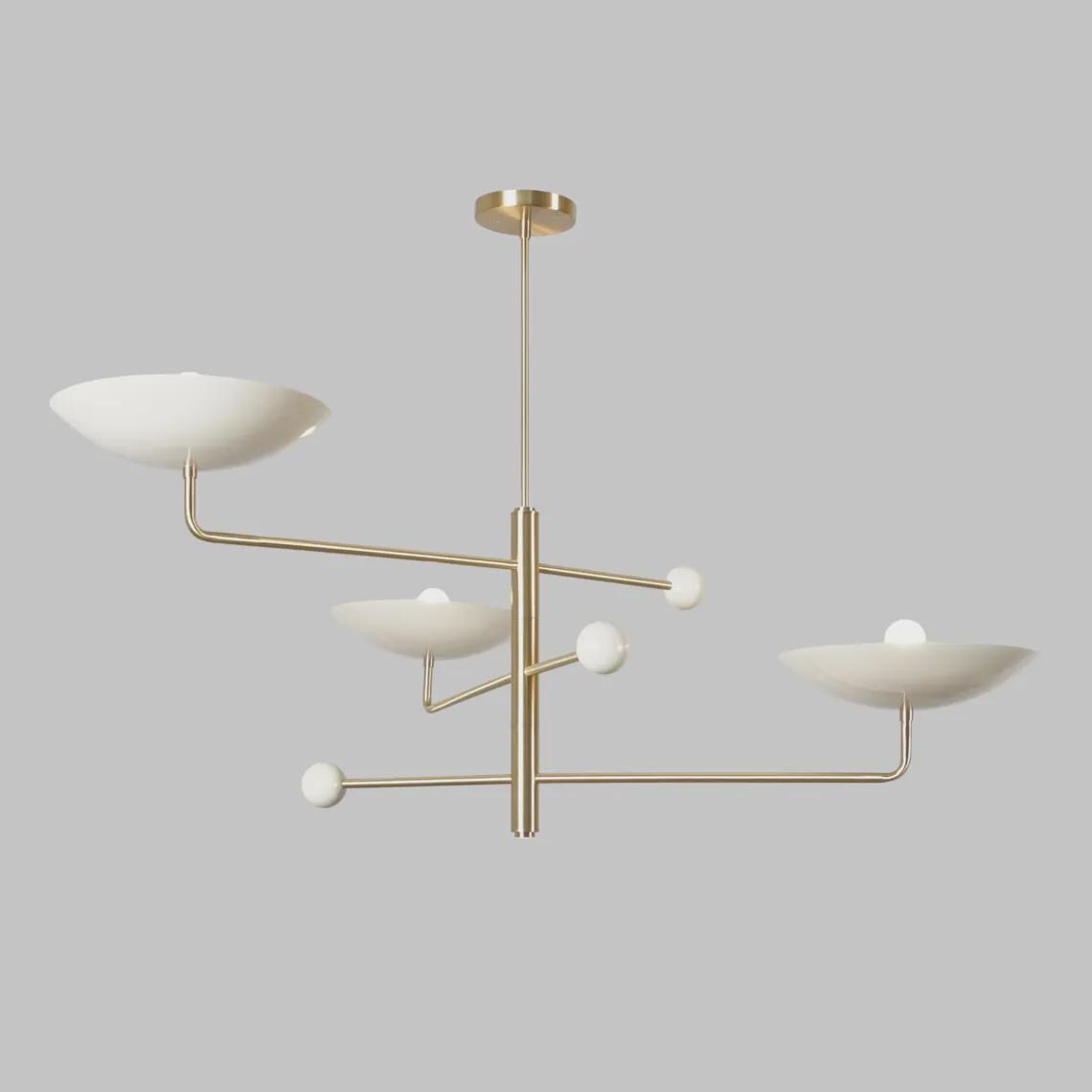 Mid Century Modern Sputnik Chandelier: Patina Brass, Three Light