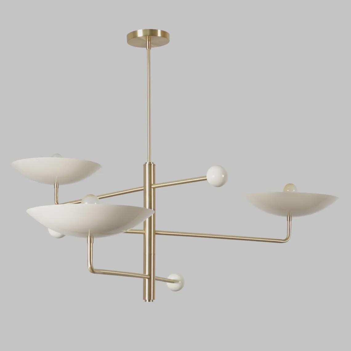 Mid Century Modern Sputnik Chandelier: Patina Brass, Three Light