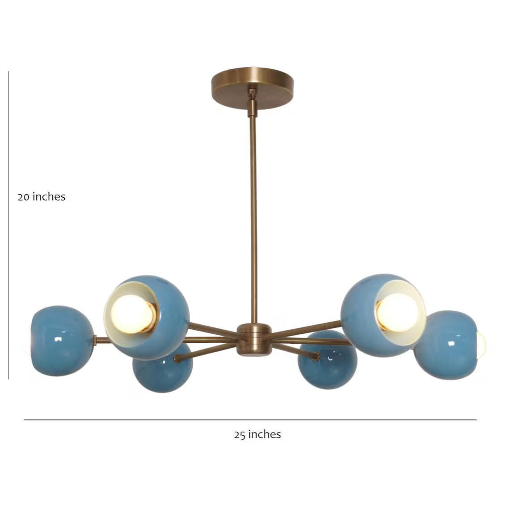 Six Arm Linen Shade Brass Chandelier Sputnik Light Fixture