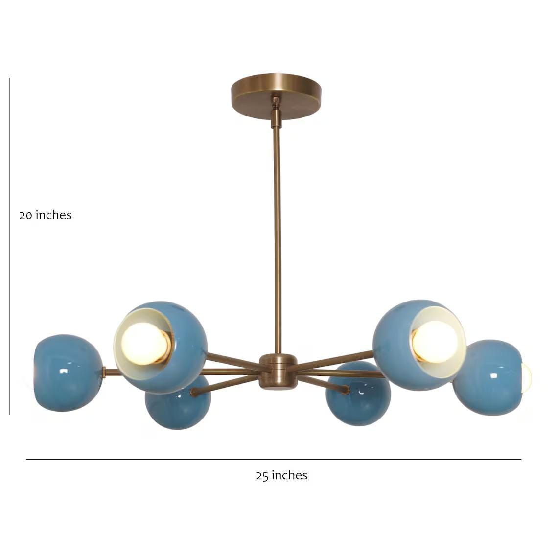 Six Arm Linen Shade Brass Chandelier Sputnik Light Fixture