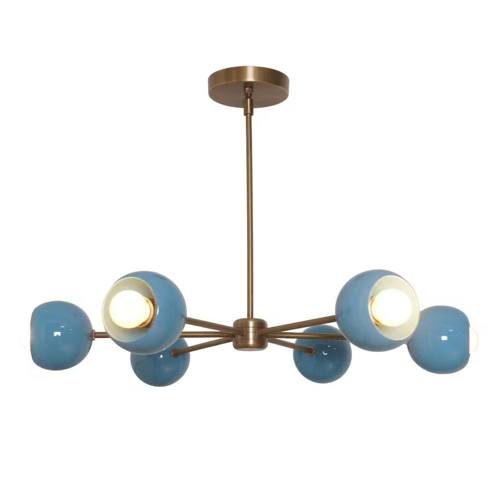 Six Arm Linen Shade Brass Chandelier Sputnik Light Fixture