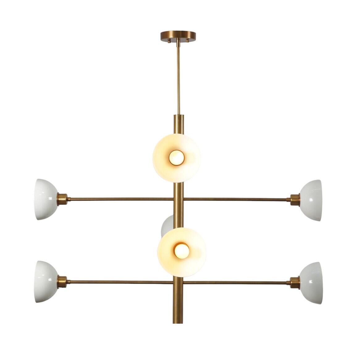 Mid Century Sputnik Eight Dome Shade Light Chandelier Modern Brass Ceiling Light Fixture