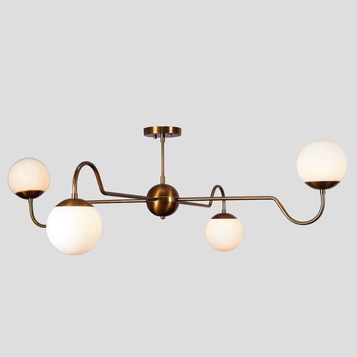 Brass Sputnik Chandelier with Glass Globes, Mid-Century Modern Style