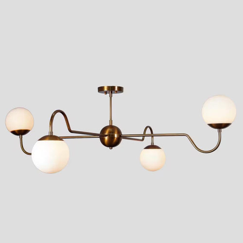 Brass Sputnik Chandelier with Glass Globes, Mid-Century Modern Style