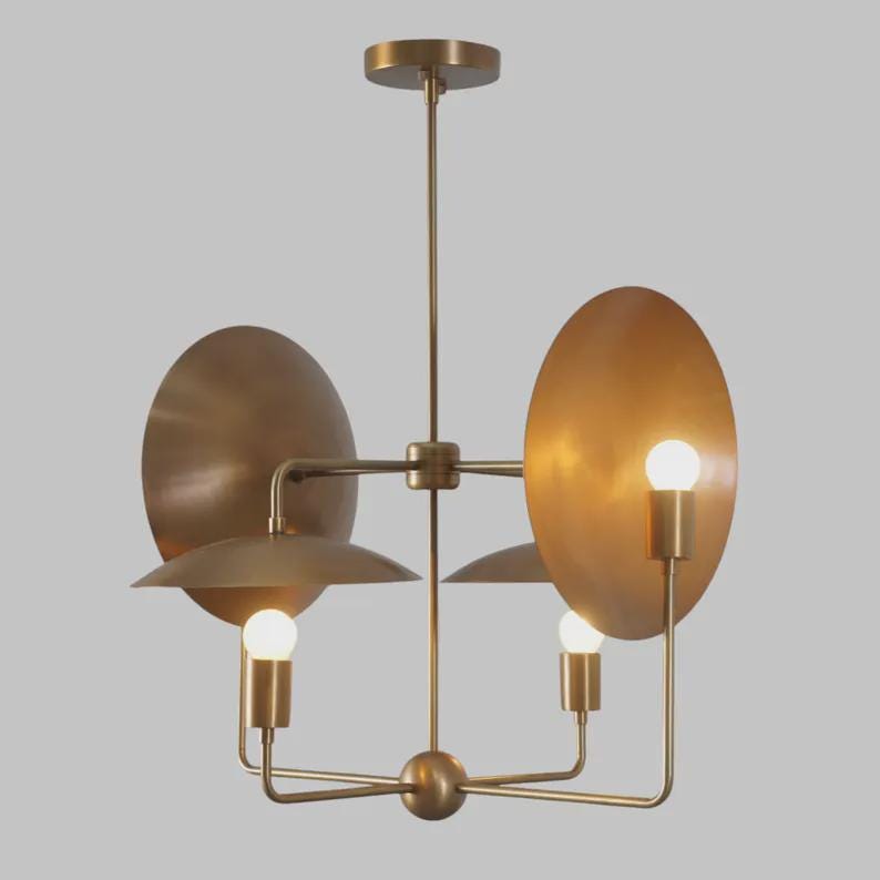 Mid-Century Modern Brass Sputnik Chandelier, 4-Light Pendant