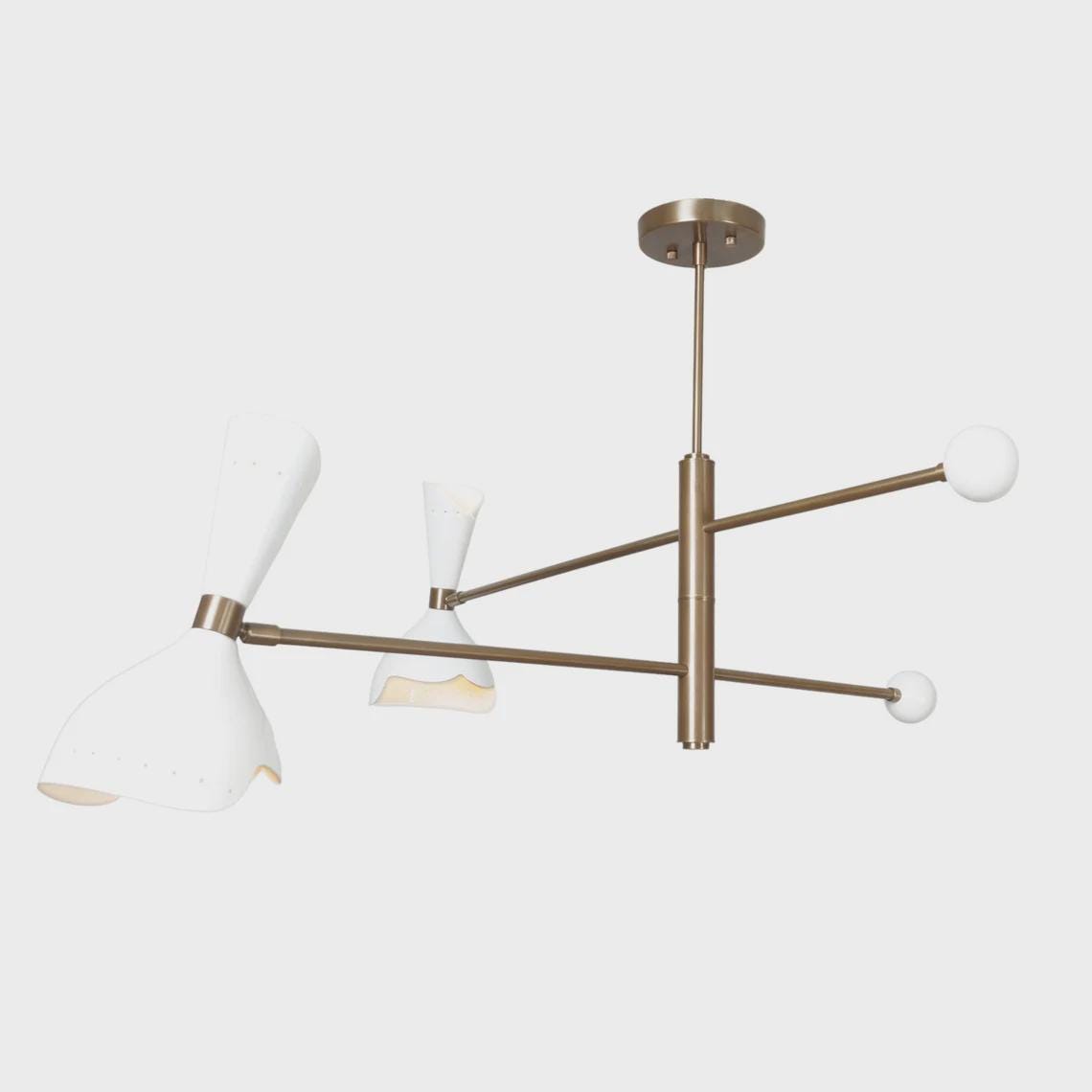 Raw Brass Sputnik Chandelier: Mid Century Modern 4-Light Fixture
