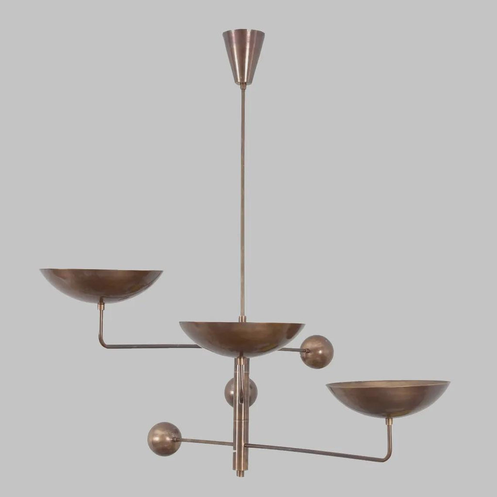 3 Light Disk Shade Pendant Mid Century Modern Patina Brass Sputnik chandelier light Fixture