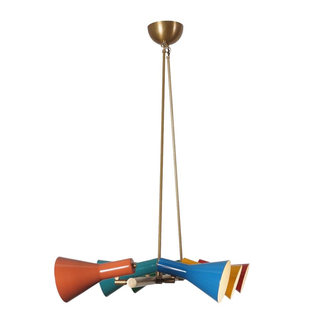 Mid Century Multi Color Shade Linear Chandelier Ceiling Pendant Light Fixture Modern Chandelier
