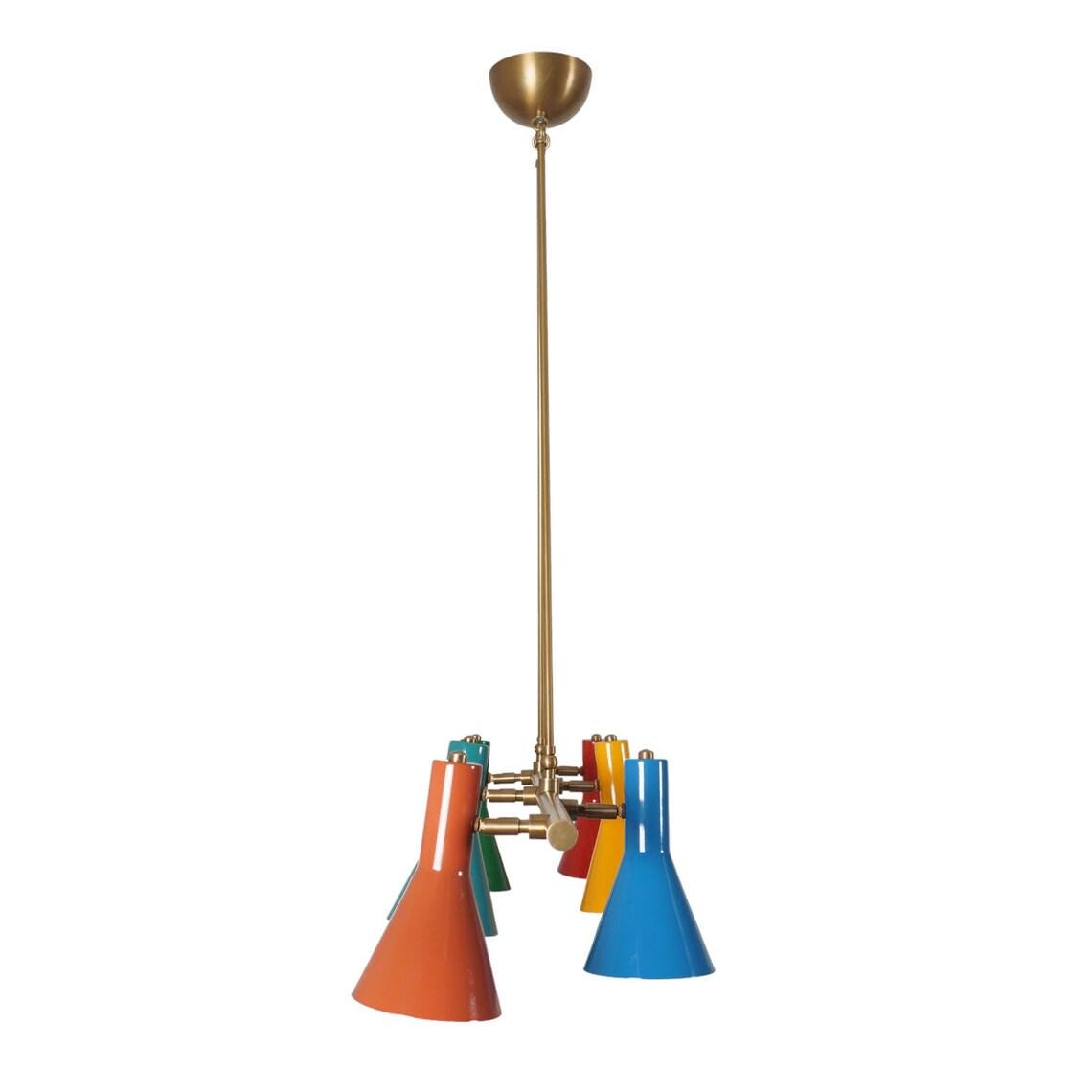Mid Century Multi Color Shade Linear Chandelier Ceiling Pendant Light Fixture Modern Chandelier