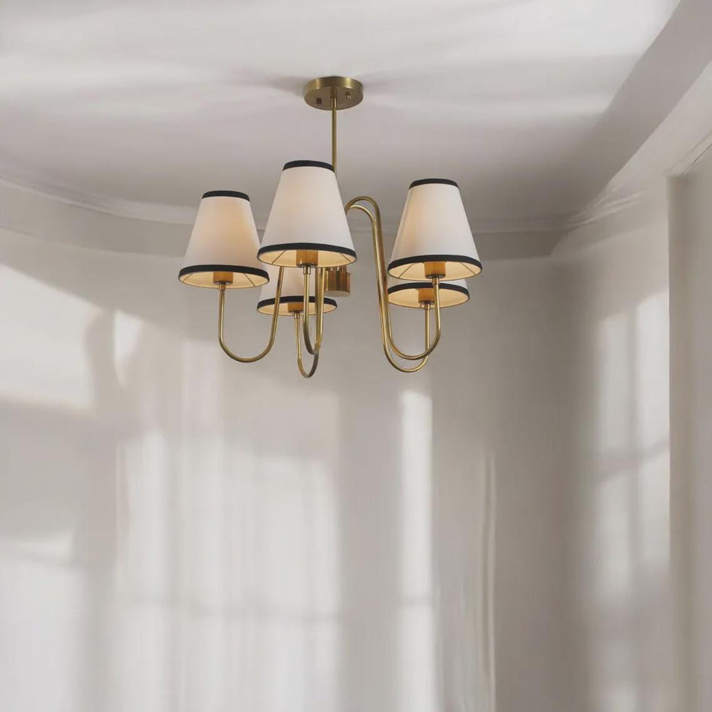 5-Light Linen Shade Brass Sputnik Chandelier with Linen Fabric Shades Ceiling Fixture