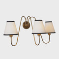 3-Light Linen Shade Raw Brass Wall Sconce with Black Fabric Shades Wall Lamp