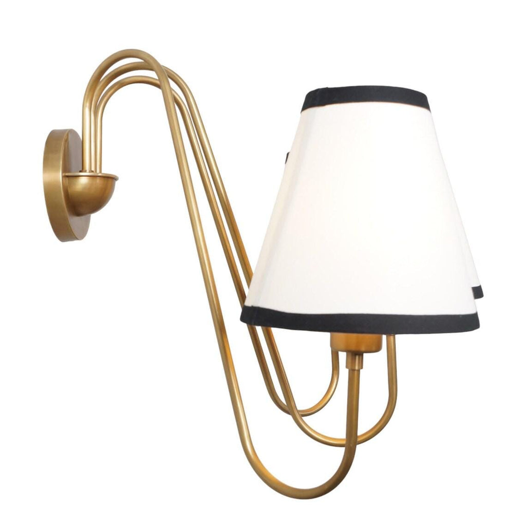 3-Light Linen Shade Raw Brass Wall Sconce with Black Fabric Shades Wall Lamp
