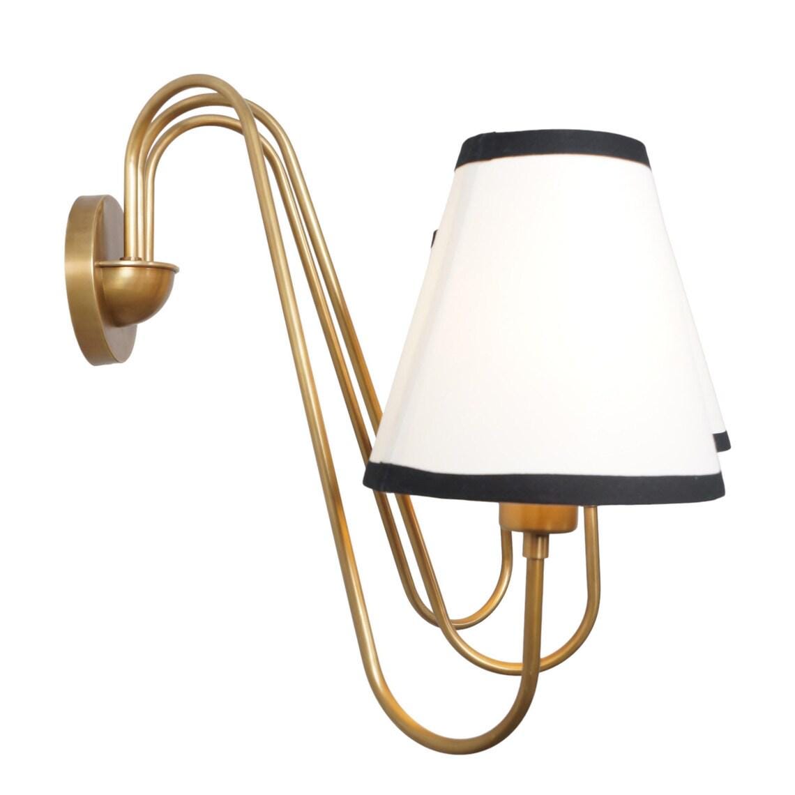 3-Light Linen Shade Raw Brass Wall Sconce with Black Fabric Shades Wall Lamp