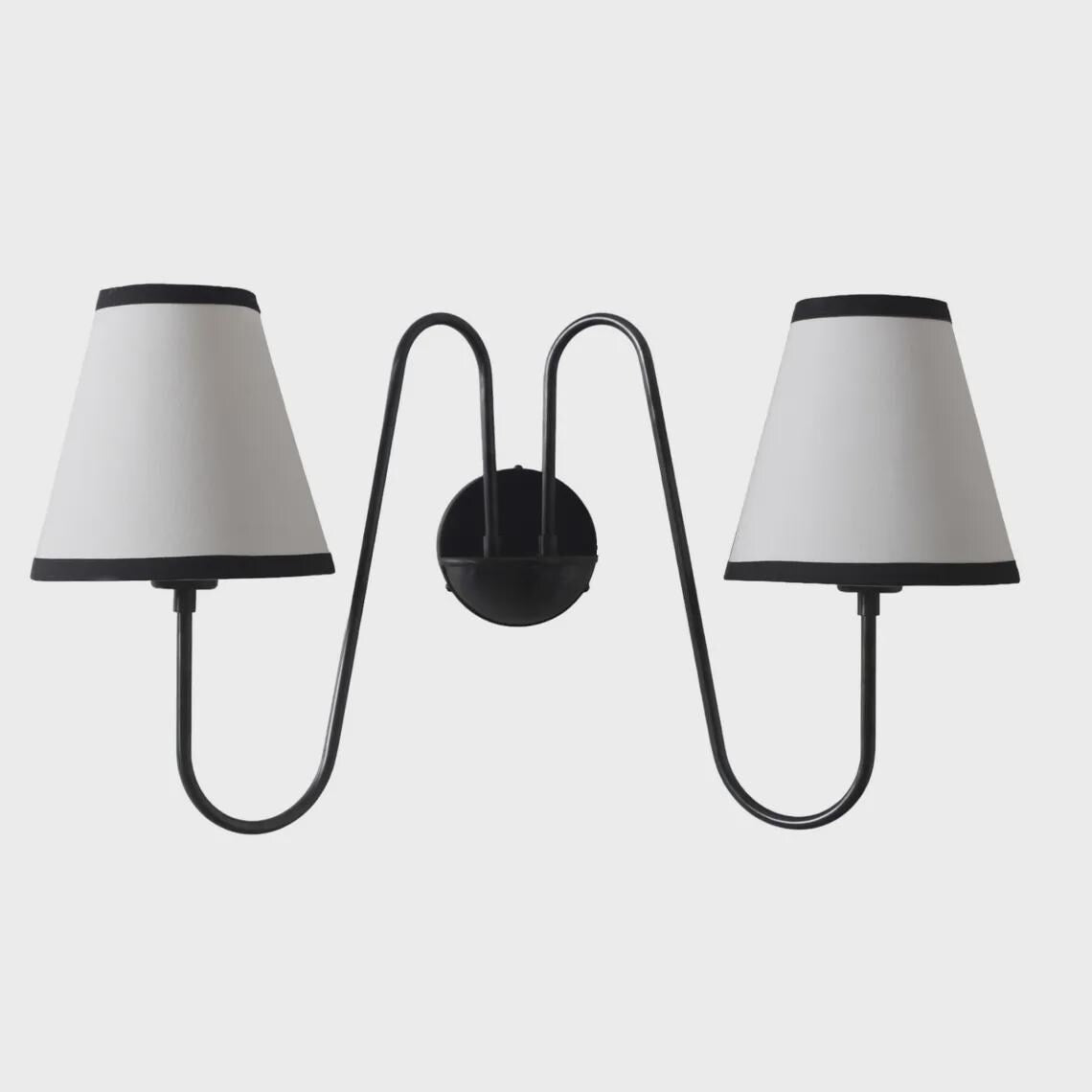 2-Light Linen Shade Raw Brass Wall Sconce with Black Fabric Shades Lamp