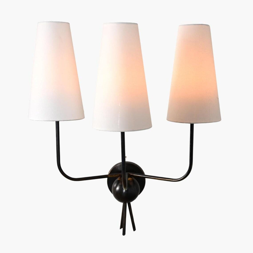 3-Light Linen Shade Wall Sconce Fabric Shades  Brass Wall Lamp